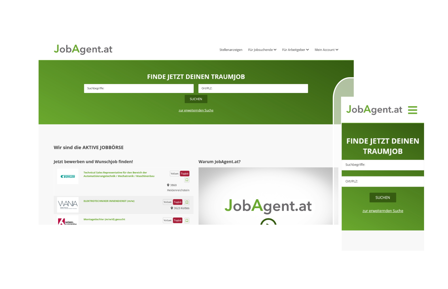 JobAgent.at Vorschau als Desktop- und Mobileansicht